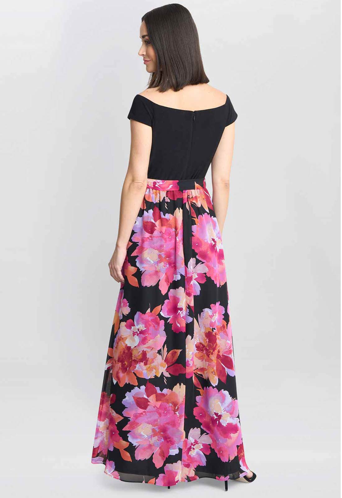 Gina Bacconi Black and Pink Ruth Printed Maxi Dress With Jersey Bodice