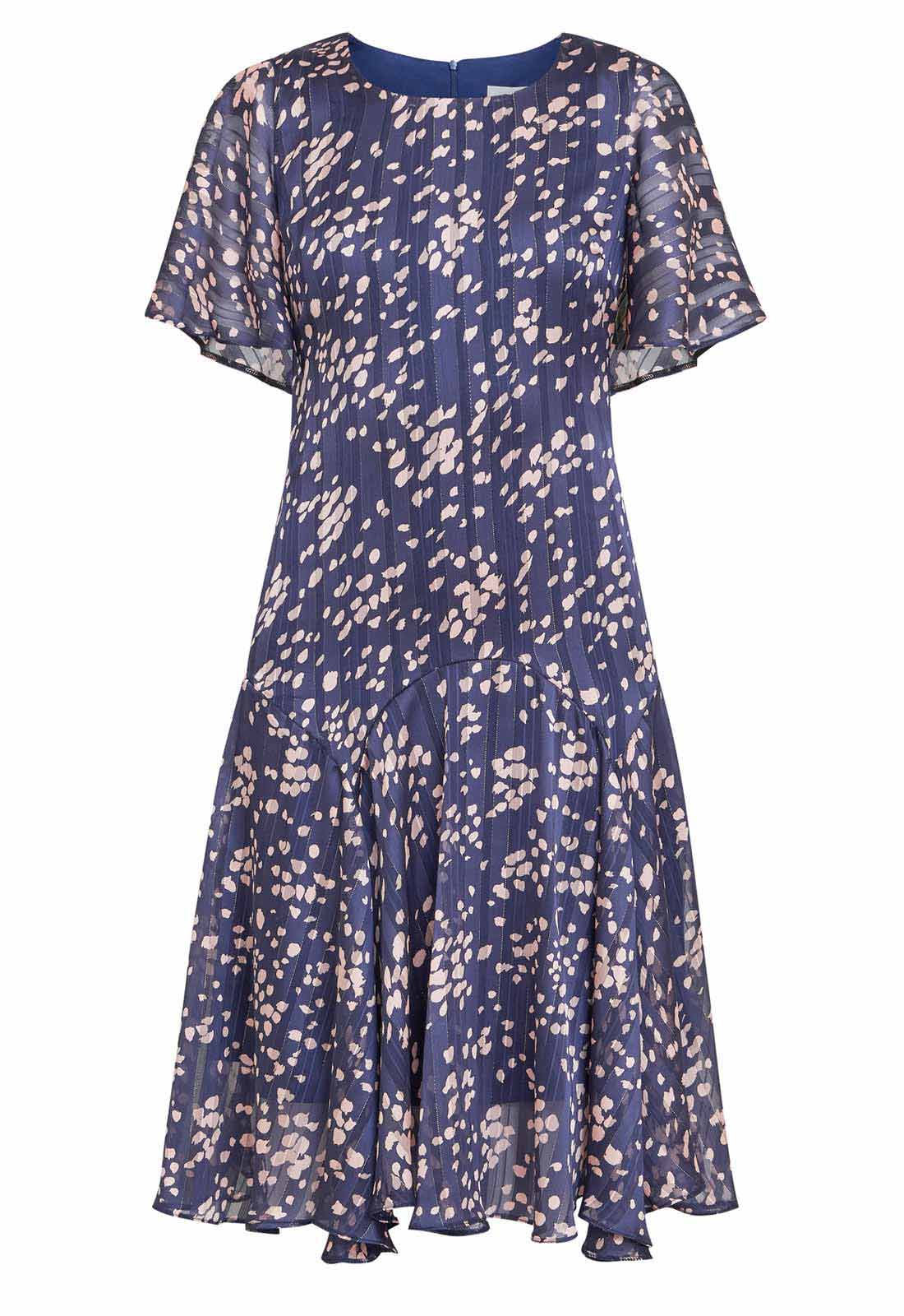 Gina Bacconi Navy Pink Annette Chiffon Dress