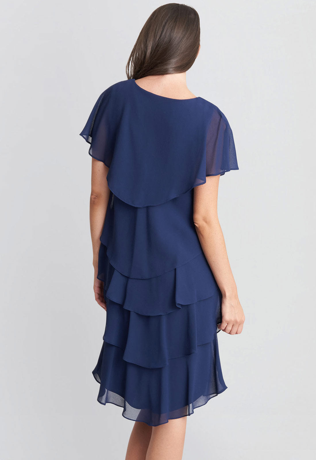 Gina Bacconi Navy Bella Georgette Tiered Dress