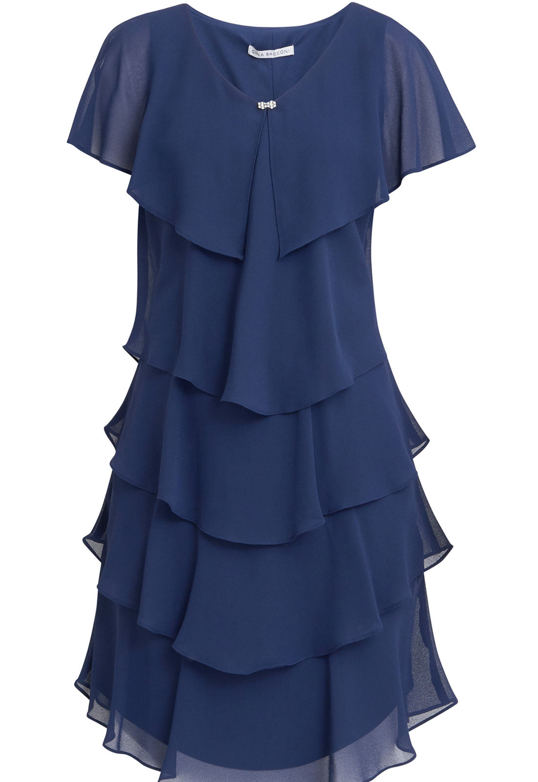 Gina Bacconi Navy Bella Georgette Tiered Dress