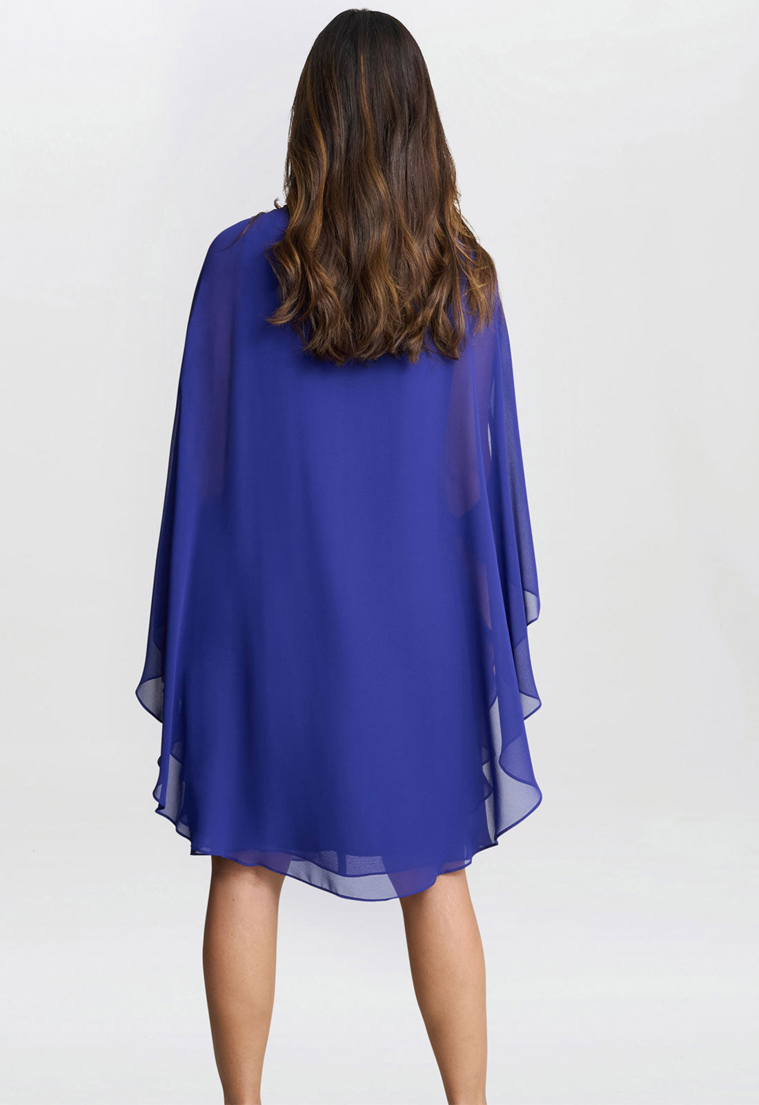 Gina Bacconi Blue Laura Chiffon Cape And Beaded Neck Dress