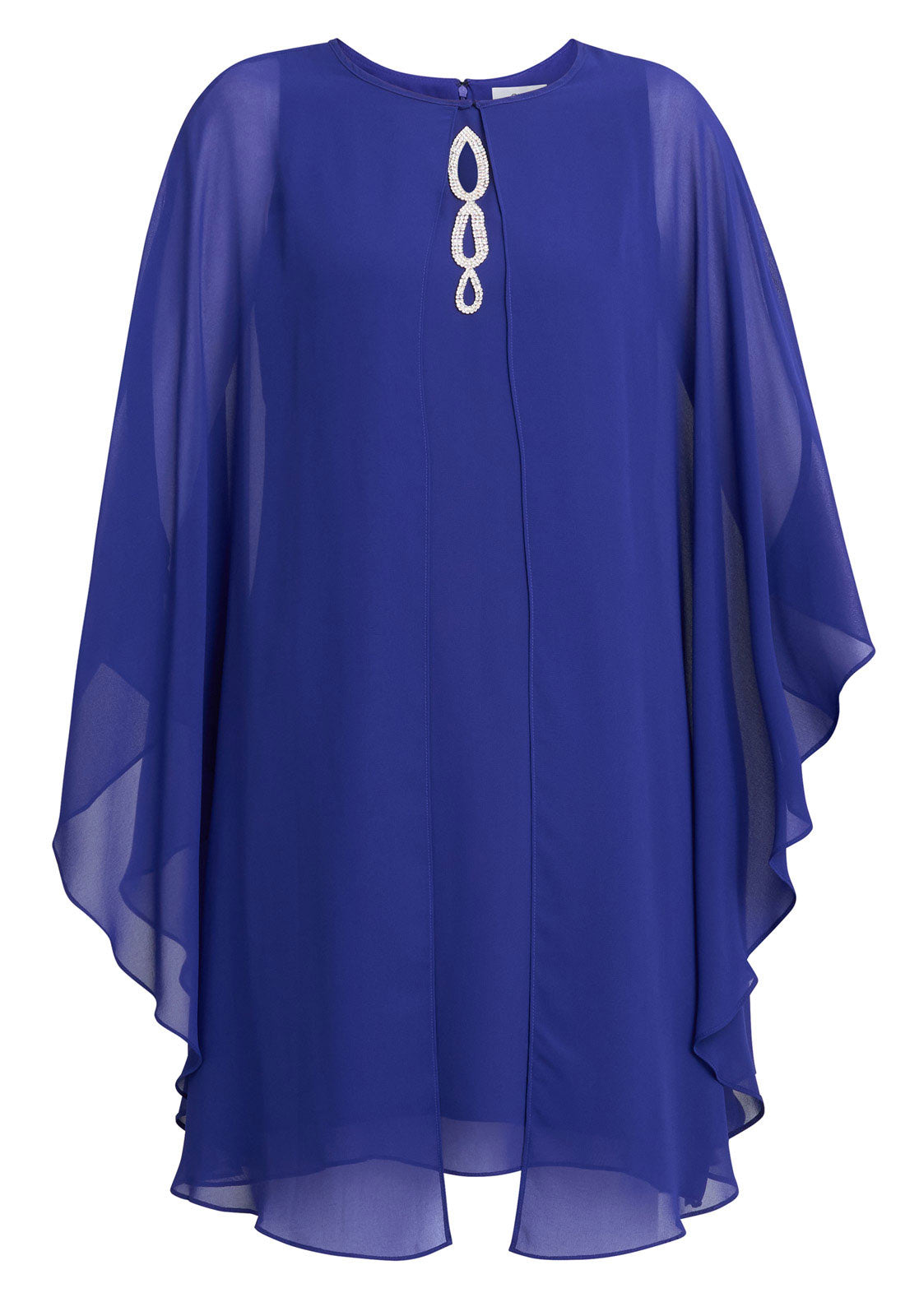 Gina Bacconi Blue Laura Chiffon Cape And Beaded Neck Dress