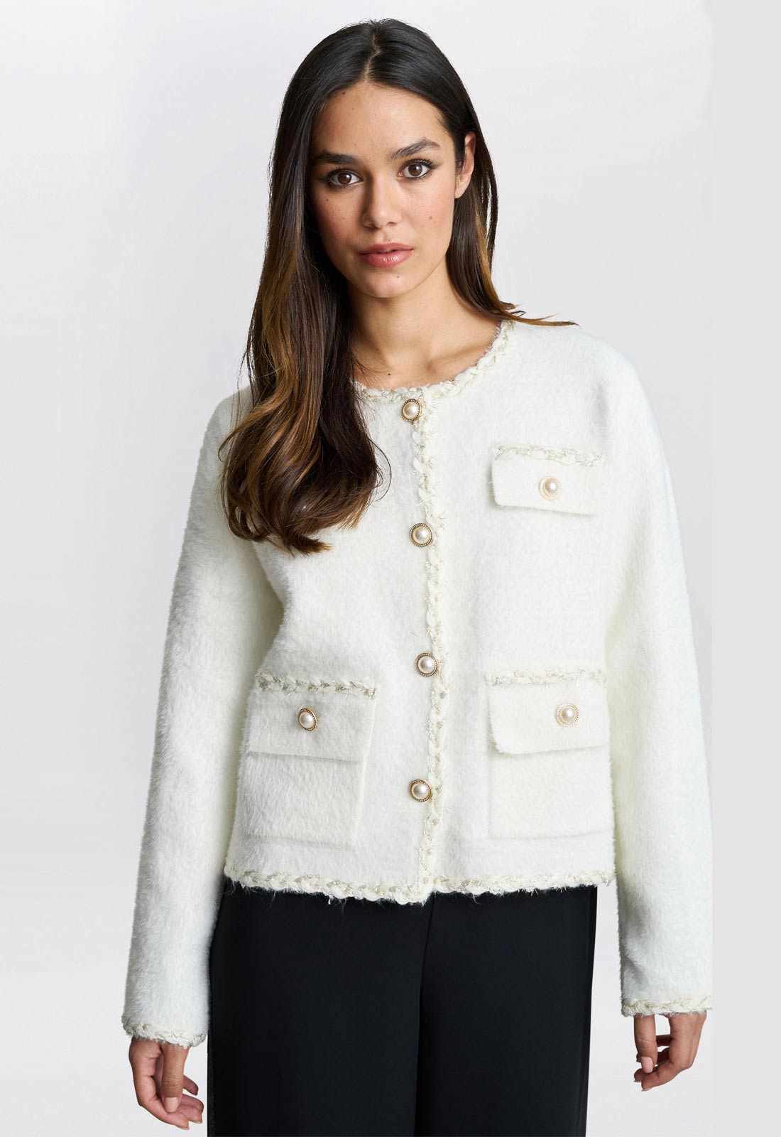 Gina Bacconi White Christy Pearl Button Jacket