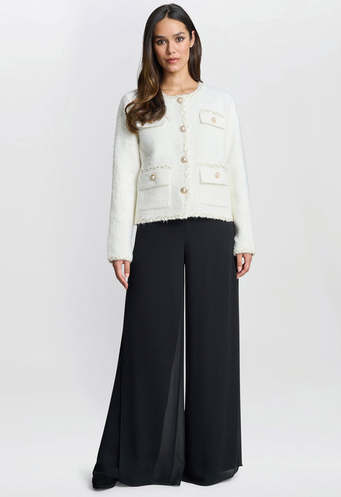 Gina Bacconi White Christy Pearl Button Jacket