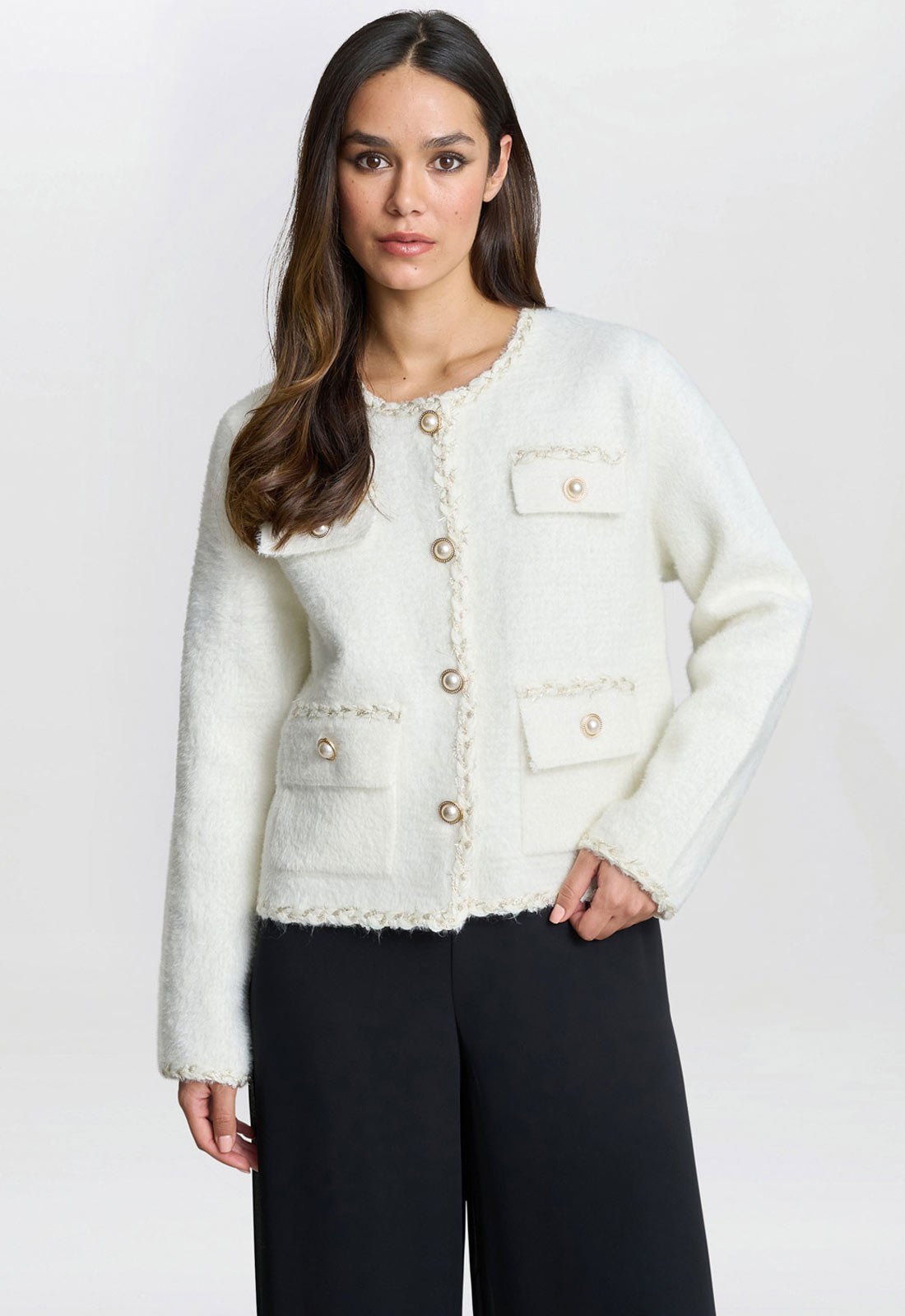 Gina Bacconi White Christy Pearl Button Jacket