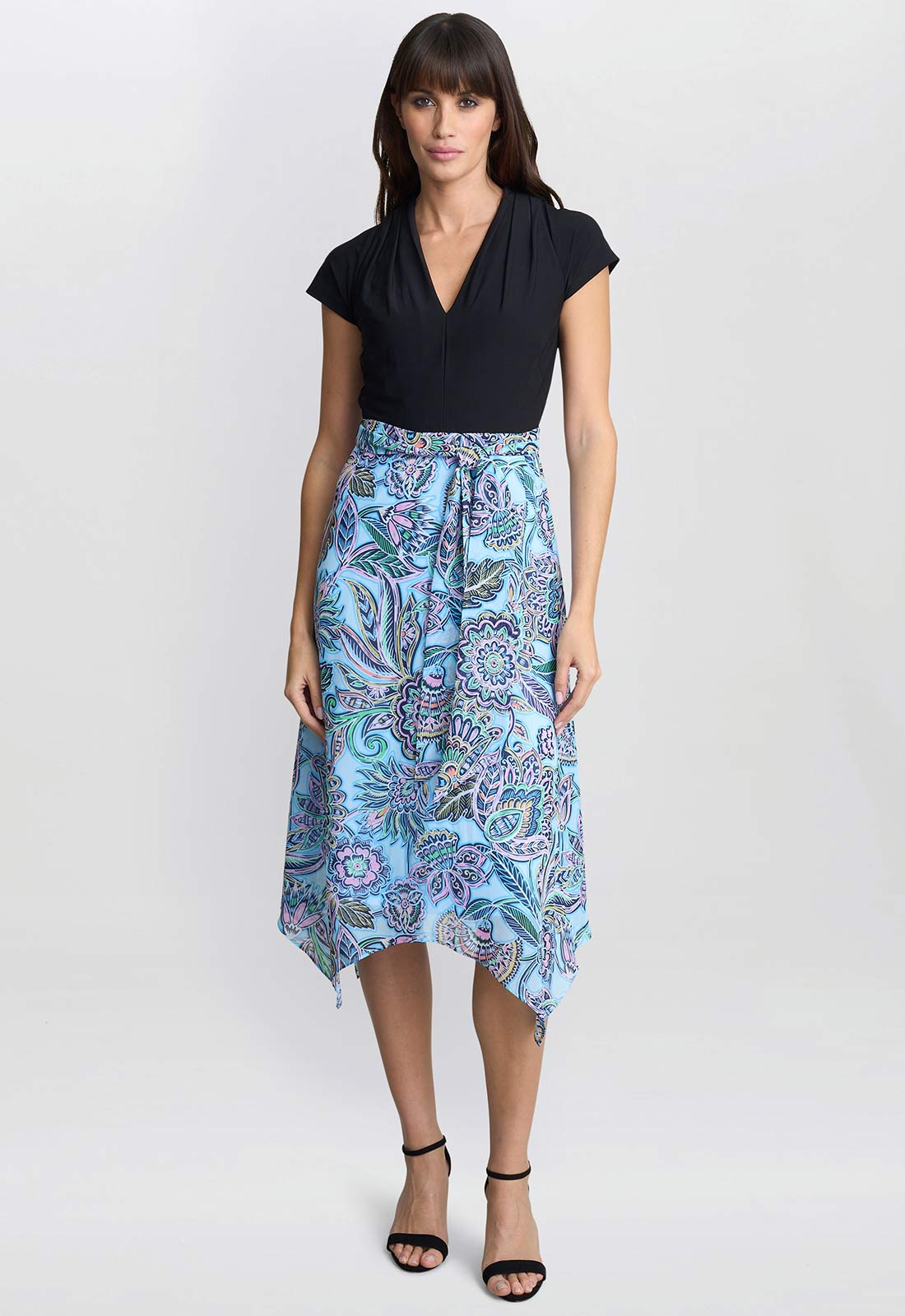 Gina Bacconi  Black Charlotte Handkerchief Skirt Dress