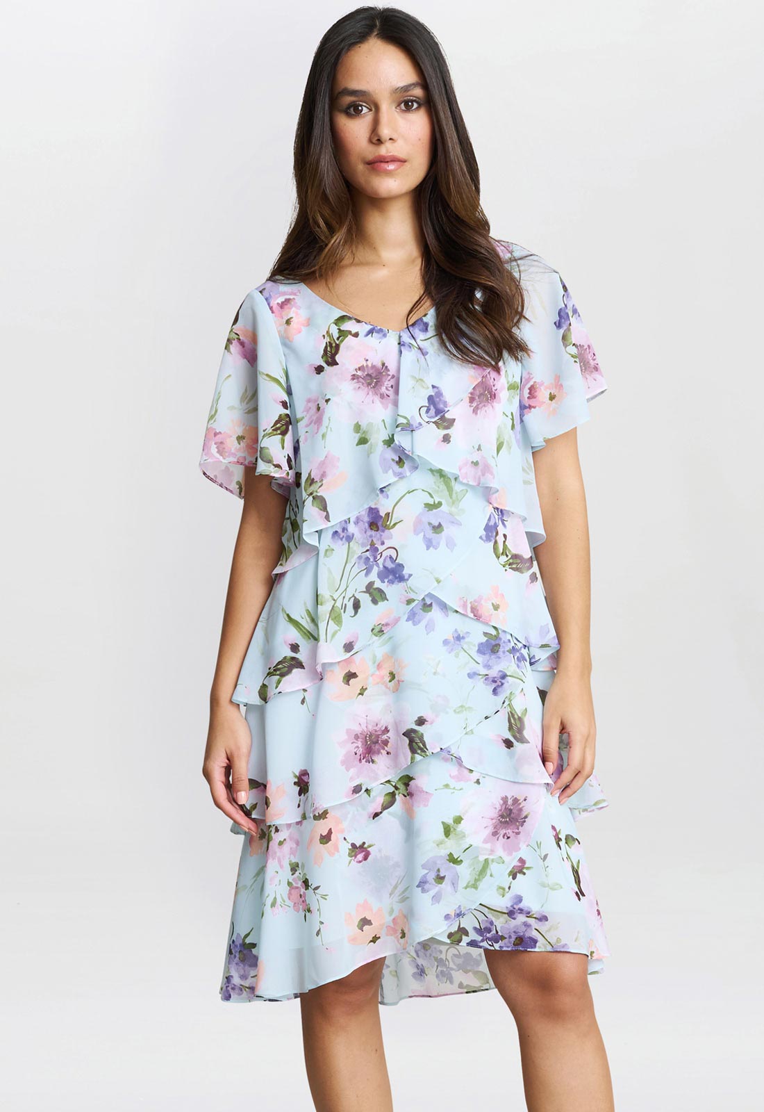 Gina Bacconi  Blue Cynthia Floral Tier Dress