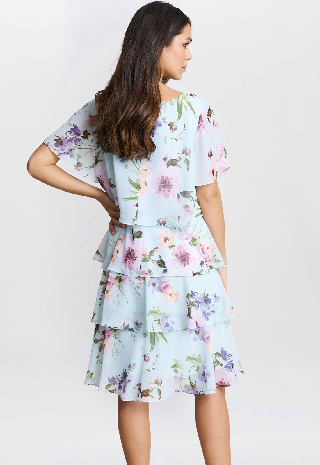 Gina Bacconi  Blue Cynthia Floral Tier Dress