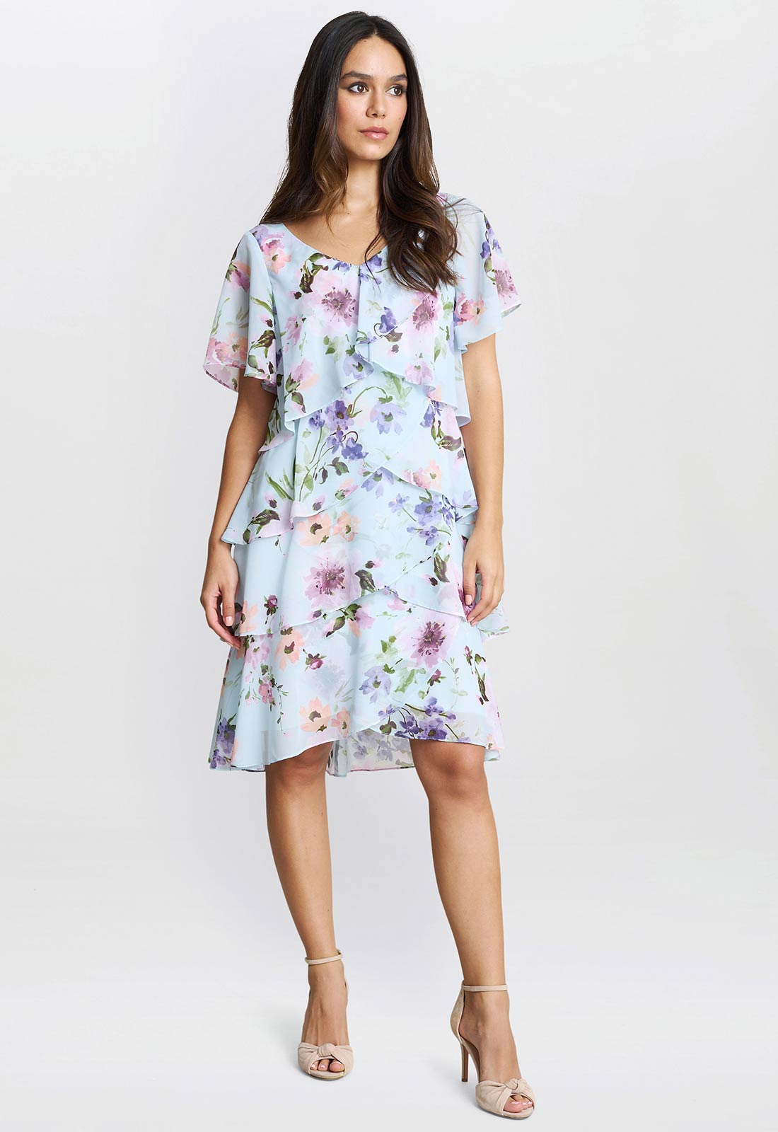 Gina Bacconi  Blue Cynthia Floral Tier Dress