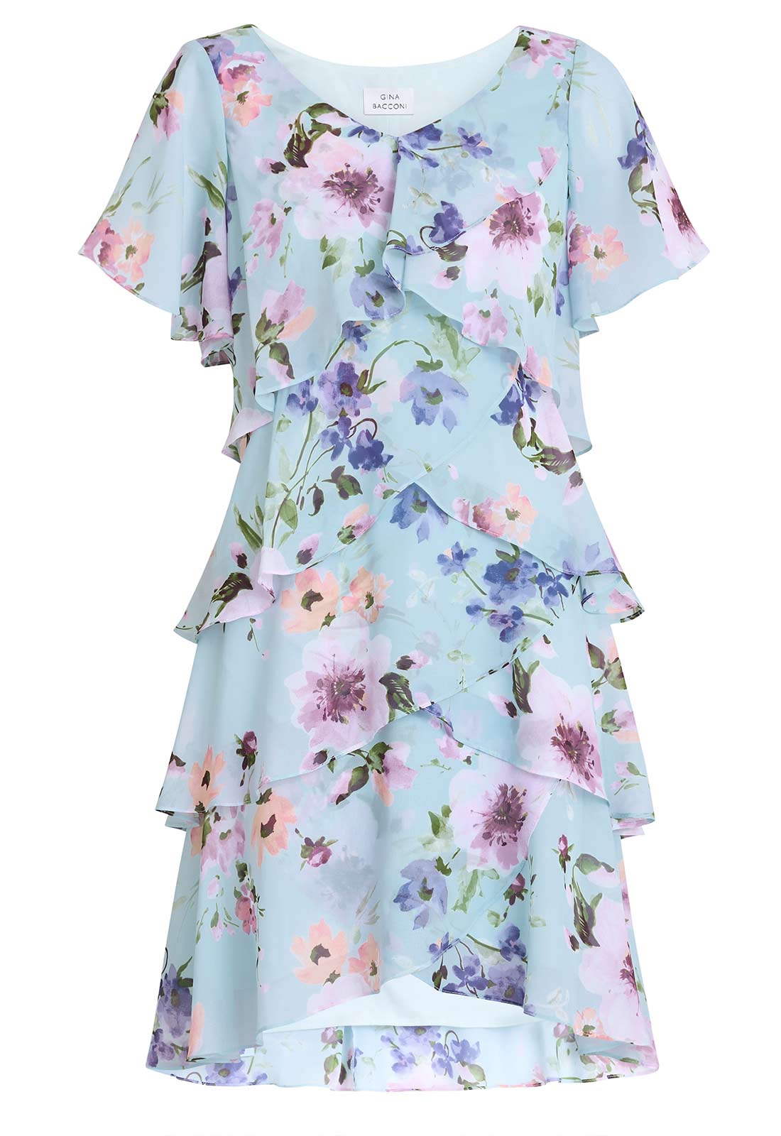 Gina Bacconi  Blue Cynthia Floral Tier Dress