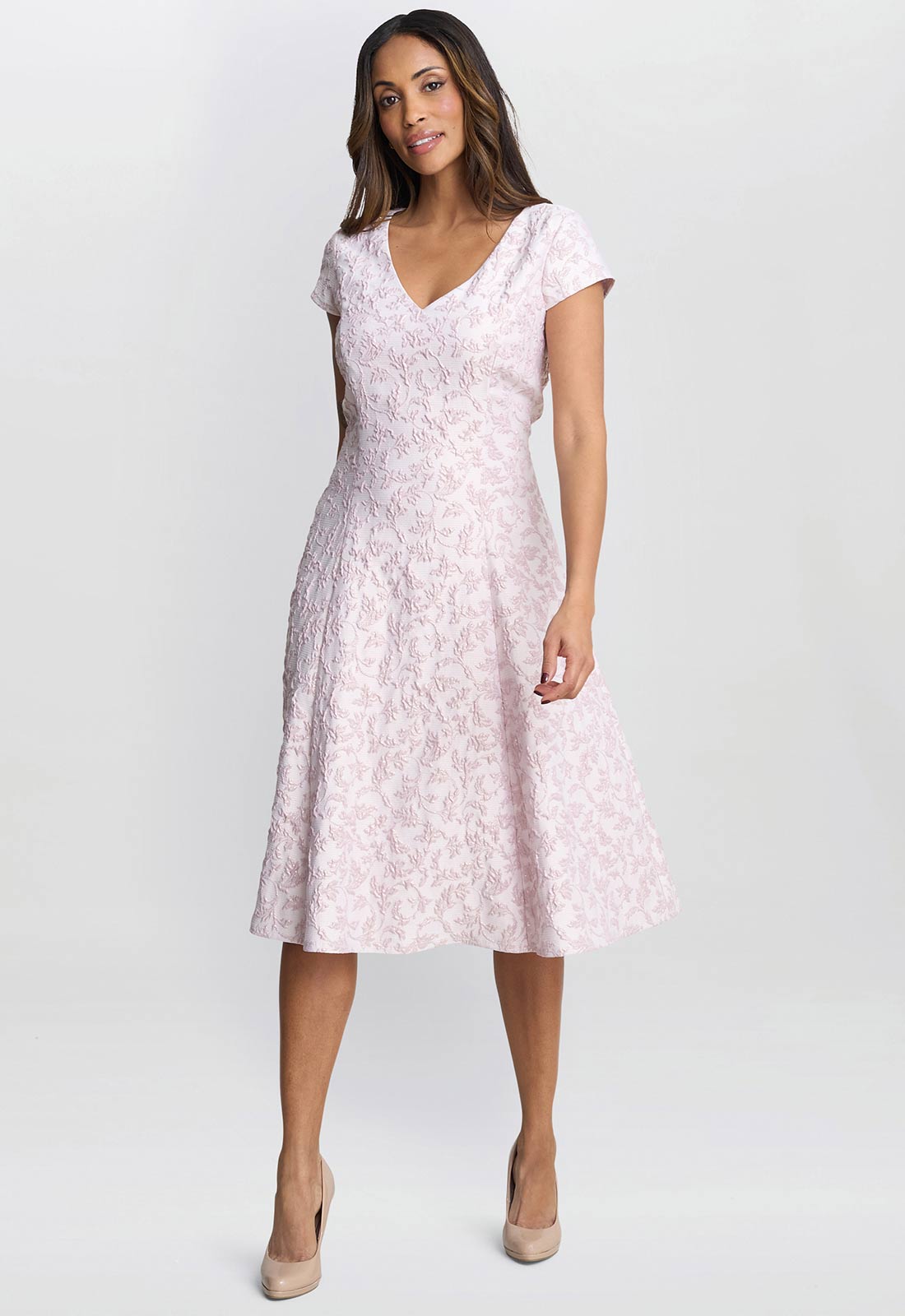 Gina Bacconi Pink Blossom Daphnie Jacquard Dress