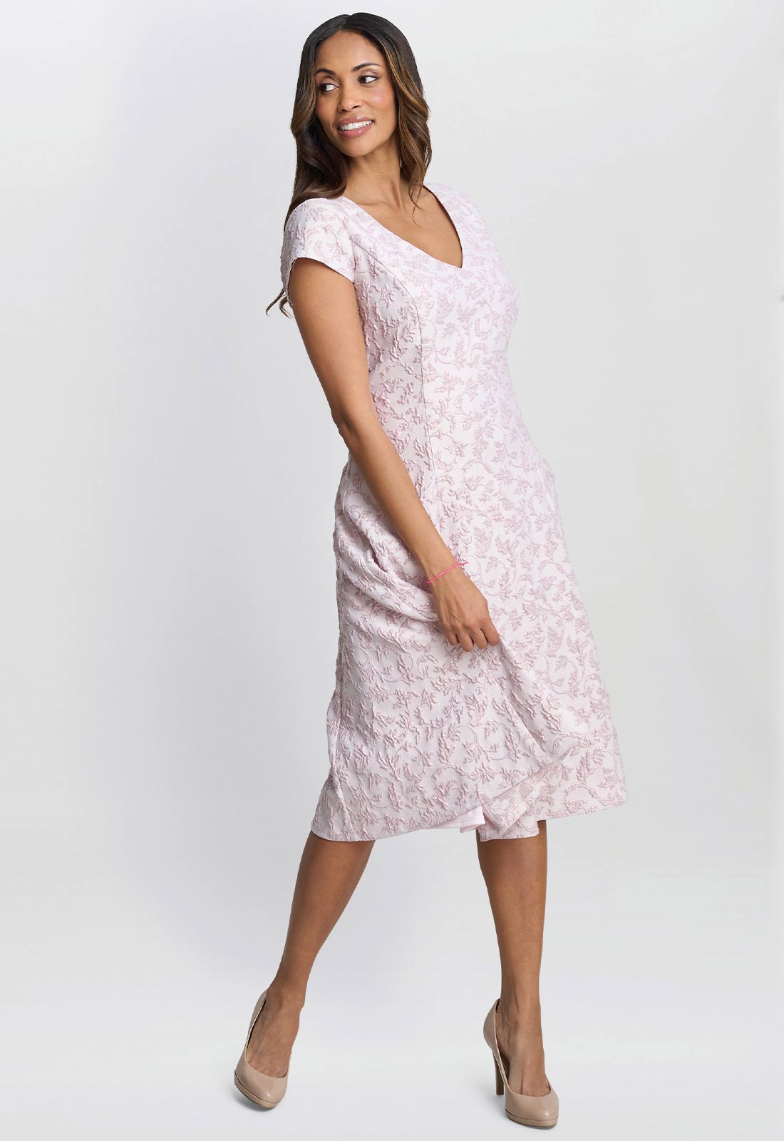 Gina Bacconi Pink Blossom Daphnie Jacquard Dress