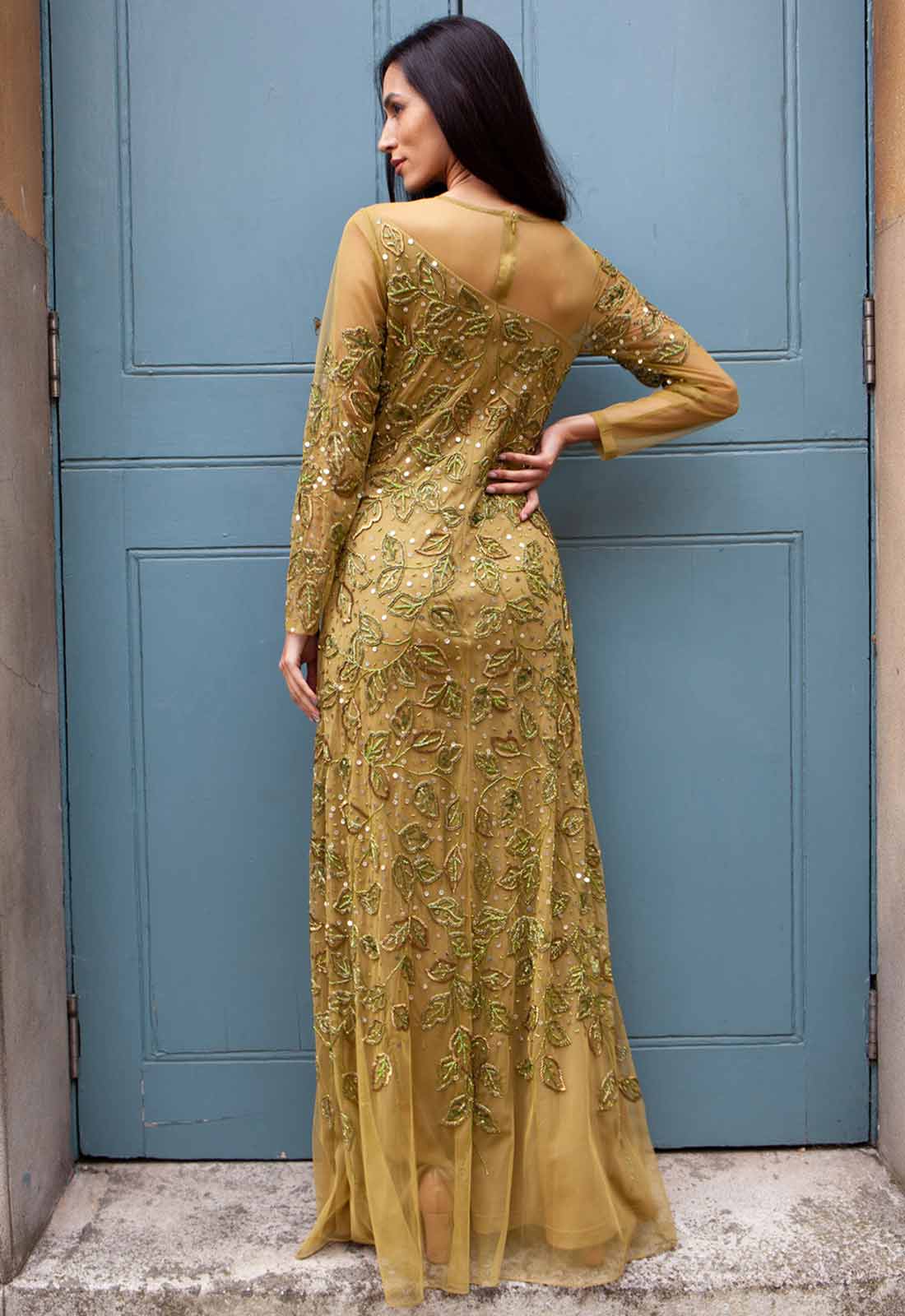 Raishma Olive Green Sally Embellished Maxi Dress