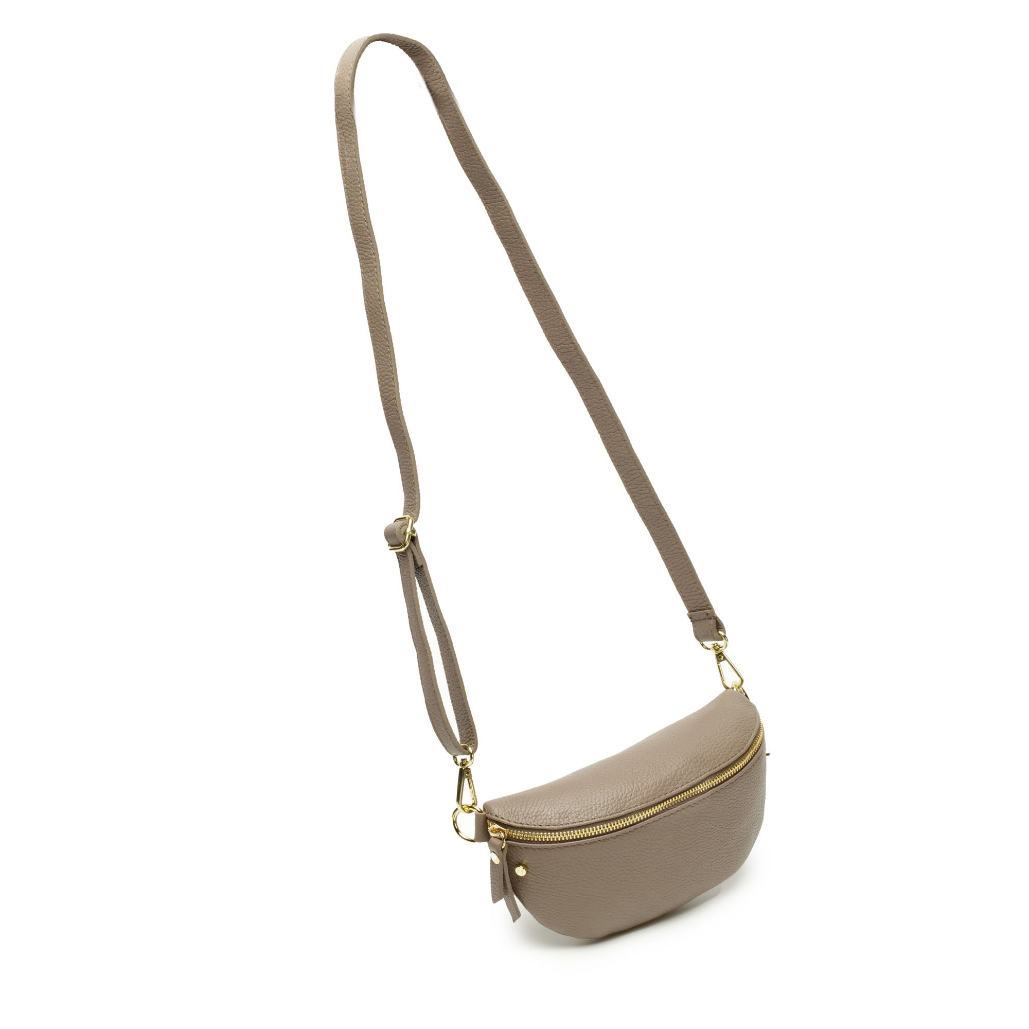 Elie Beaumont Sling Bag - Mink Grey with Green Gold Trim Strap