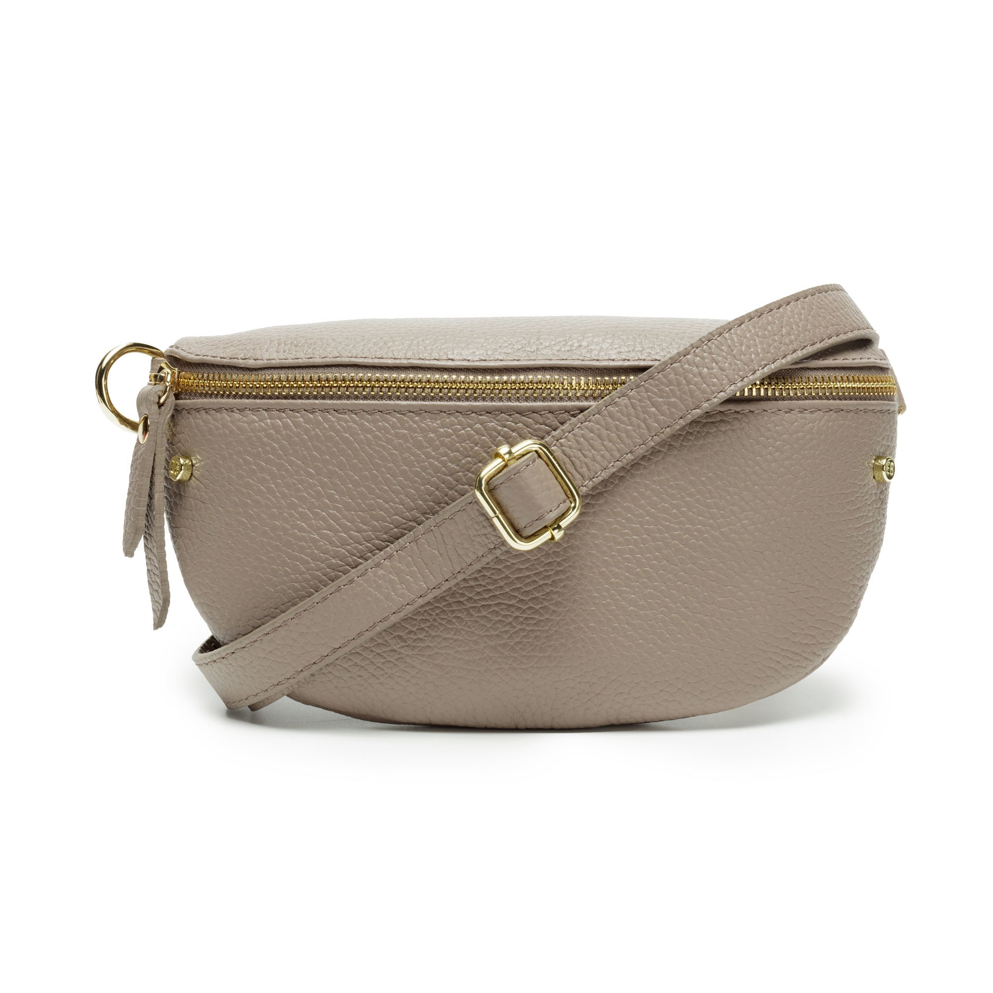 Elie Beaumont Sling Bag - Mink Grey with Green Gold Trim Strap