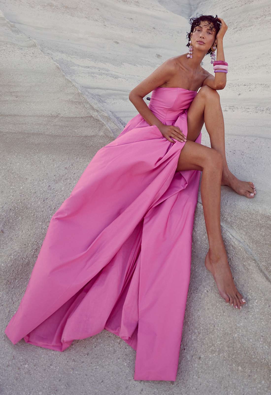 True Decadence Bright-Pink Kathleen Asymmetric-bow Maxi Dress