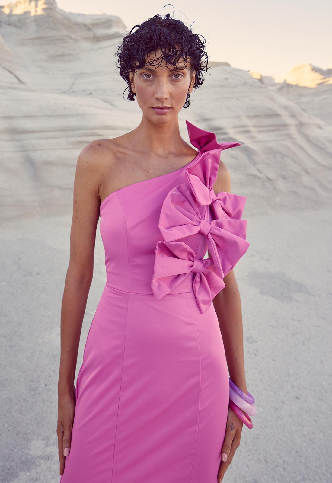 True Decadence Bright-Pink Kathleen Asymmetric-bow Maxi Dress