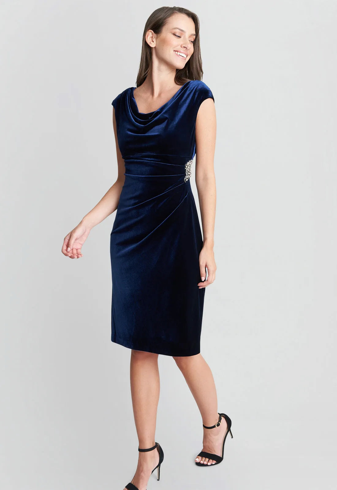 Gina Bacconi Navy Jeanie Velvet Dress