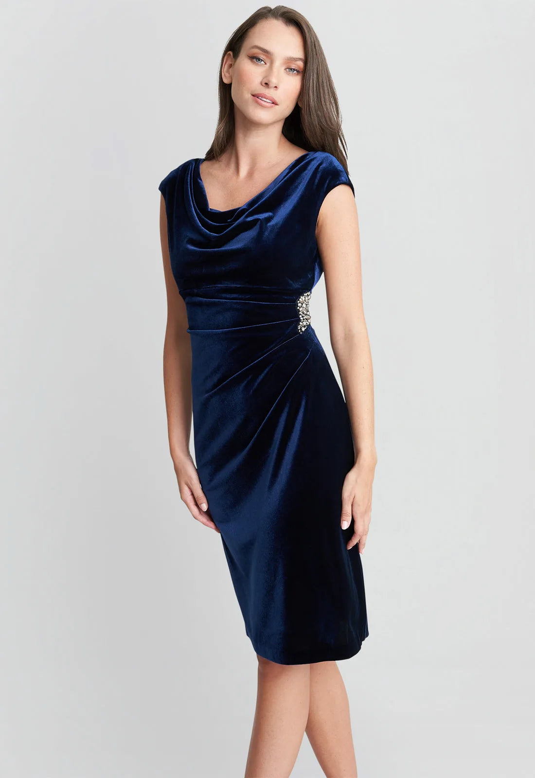 Gina Bacconi Navy Jeanie Velvet Dress