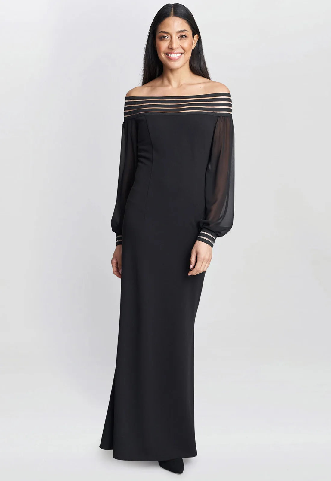 Gina Bacconi Black Vanessa Crepe Maxi Dress