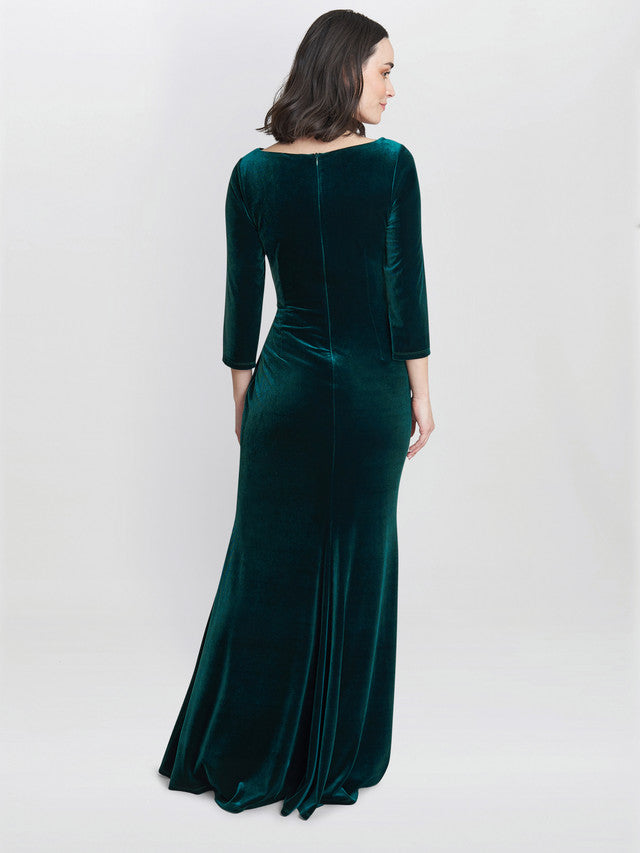 Gina Bacconi Green Sophie Velvet Maxi Dress With 3/4 Sleeve