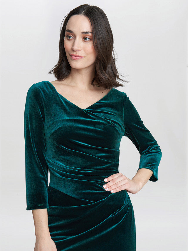 Gina Bacconi Green Sophie Velvet Maxi Dress With 3/4 Sleeve