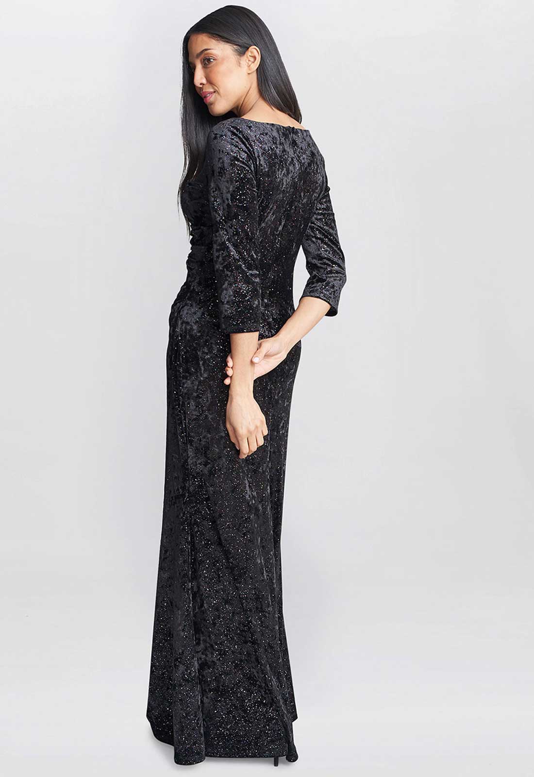 Gina Bacconi Black Whitney Velvet Sparkle Maxi Dress