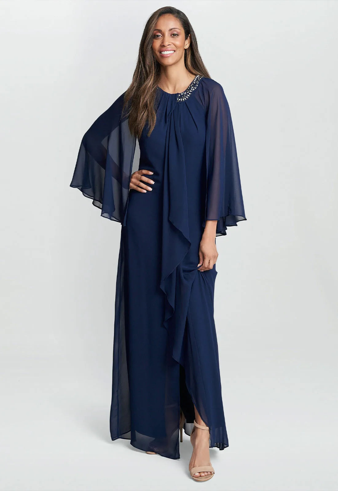 Gina Bacconi Navy Polly Maxi Dress