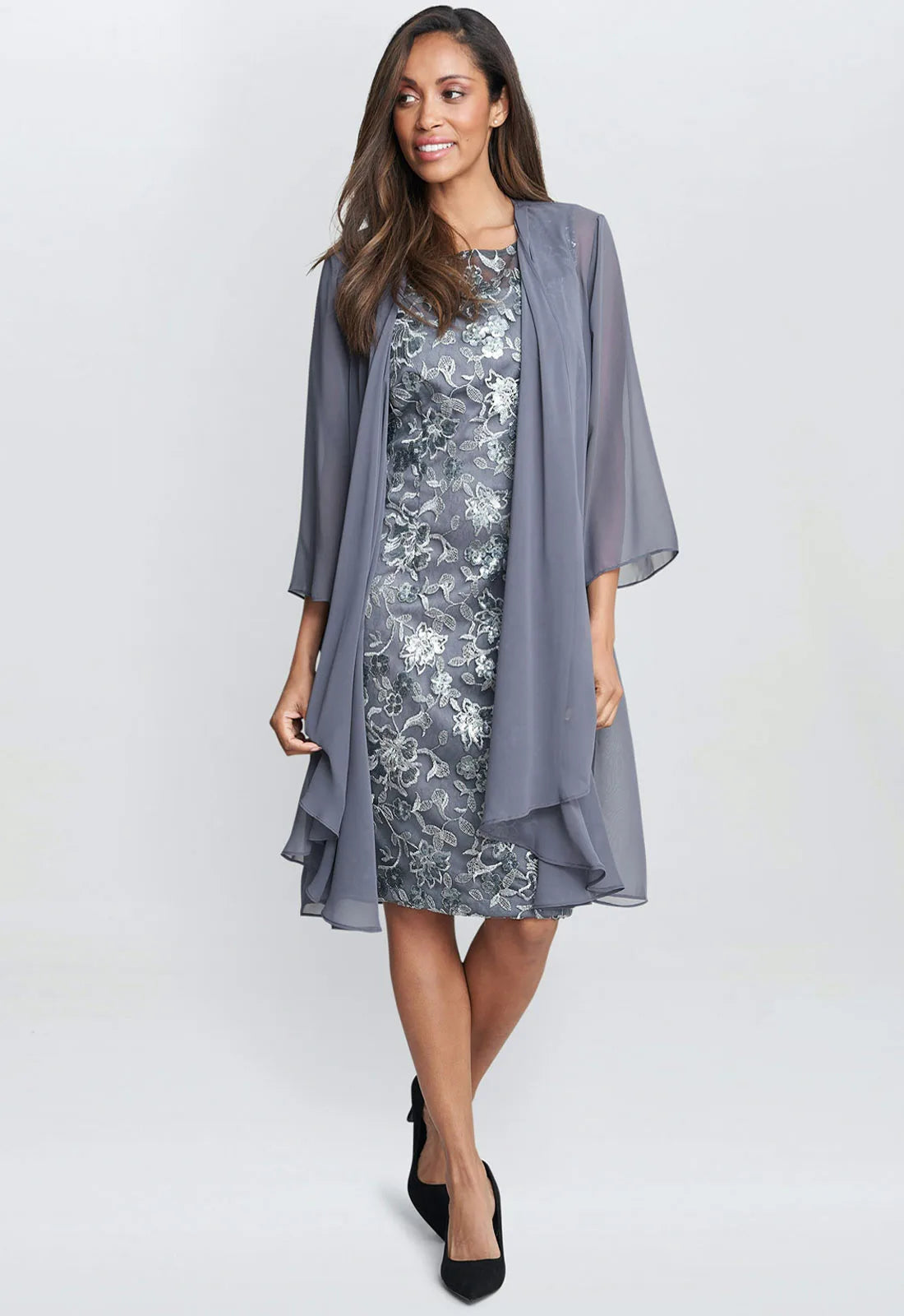 Gina Bacconi Gladys Embroidered Shift Dress And Jacket