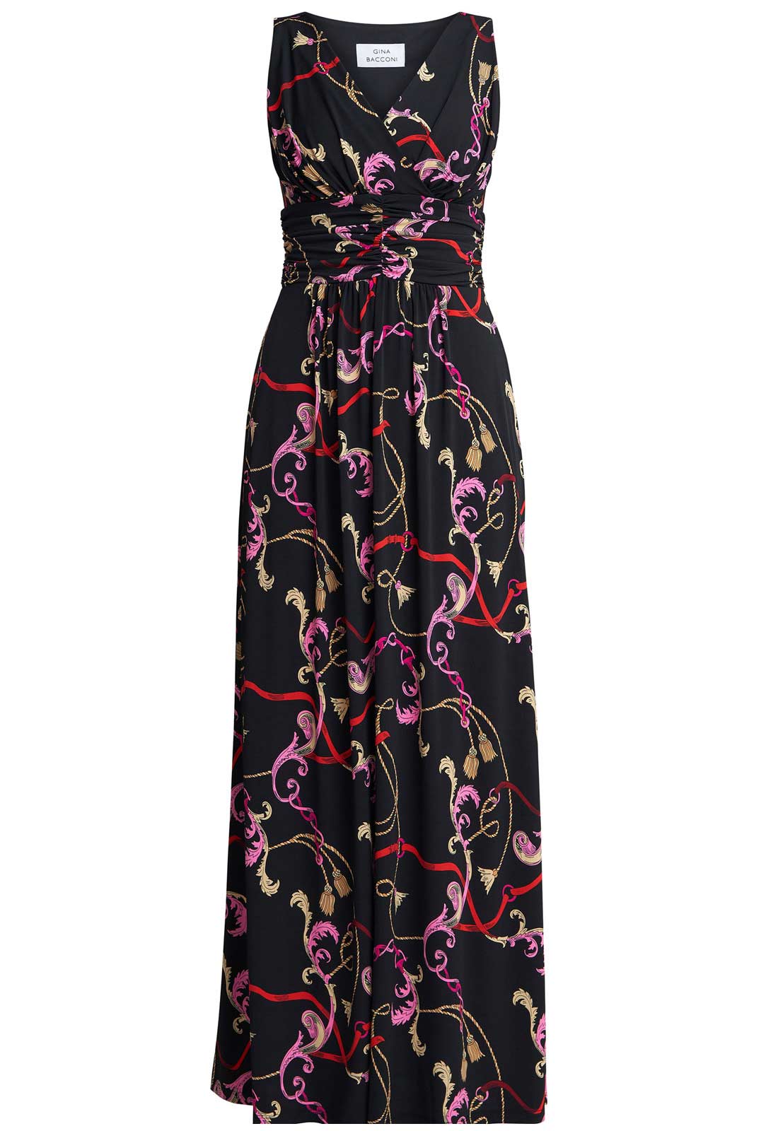 Gina Bacconi Black and Pink Henrietta Jersey Maxi Dress