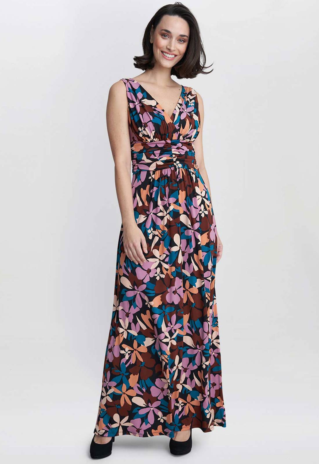 Gina Bacconi Black & Teal Idra Jersey Maxi Dress