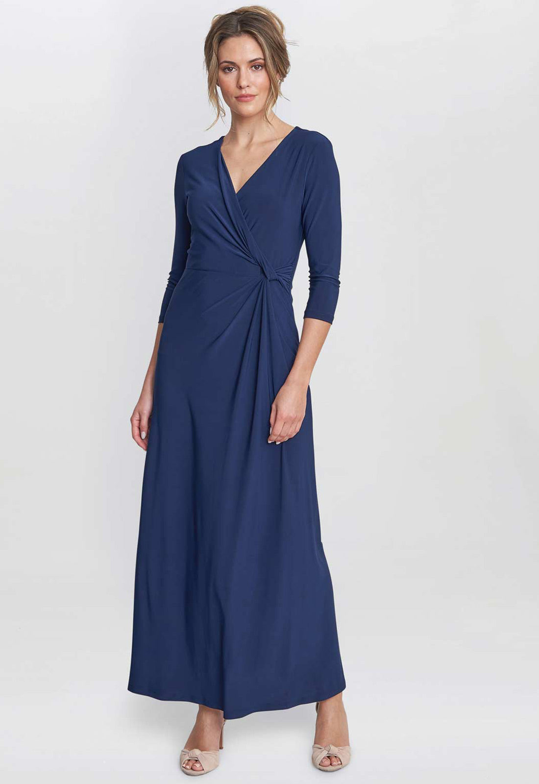 Gina Bacconi Navy Celine Jersey Wrap Maxi Dress