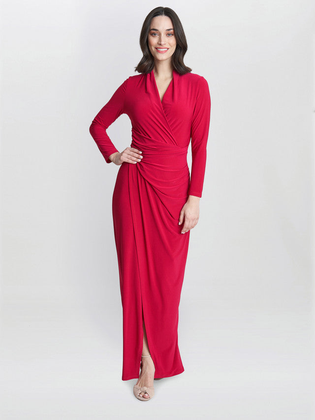 Gina Bacconi Red Hilary Jersey Wrap Maxi Dress