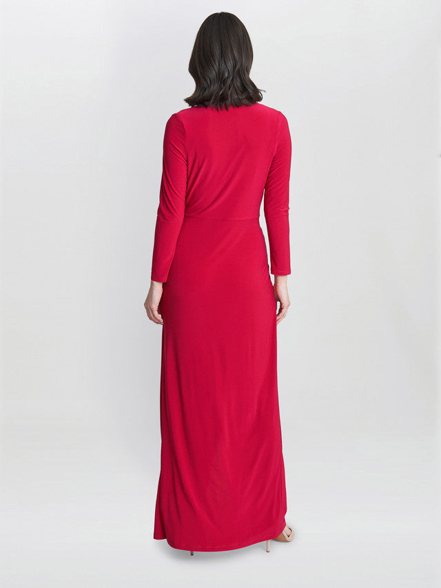 Gina Bacconi Red Hilary Jersey Wrap Maxi Dress