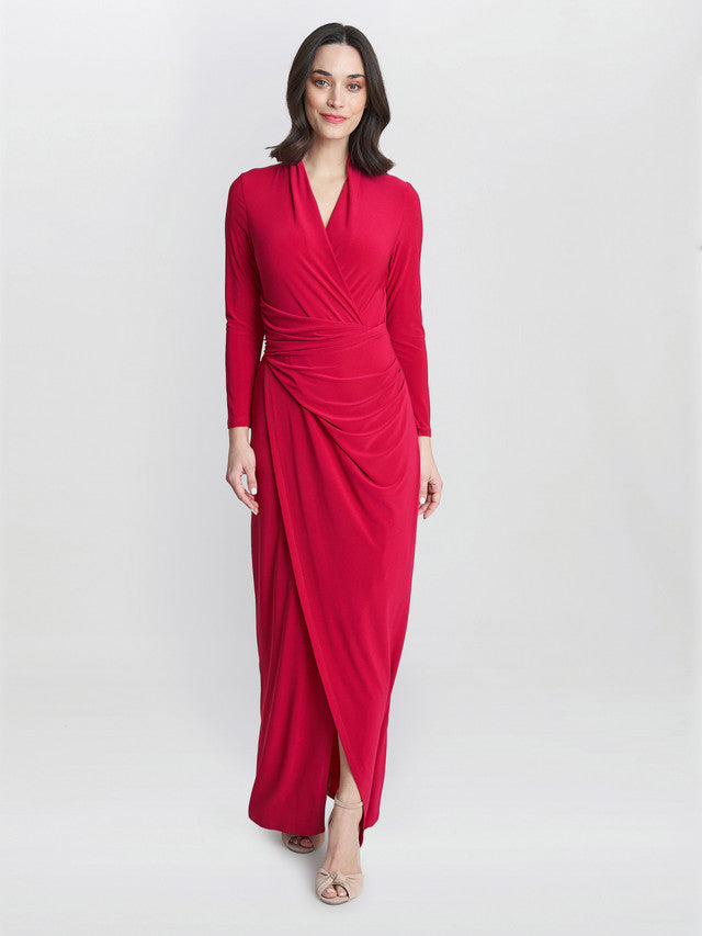 Gina Bacconi Red Hilary Jersey Wrap Maxi Dress