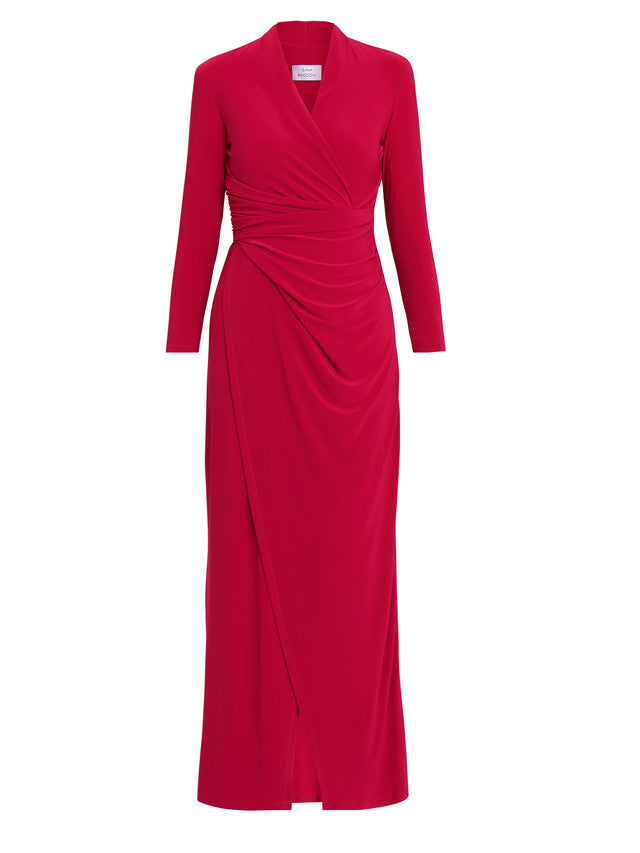 Gina Bacconi Red Hilary Jersey Wrap Maxi Dress