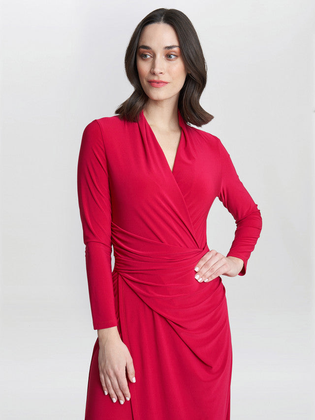 Gina Bacconi Red Hilary Jersey Wrap Maxi Dress