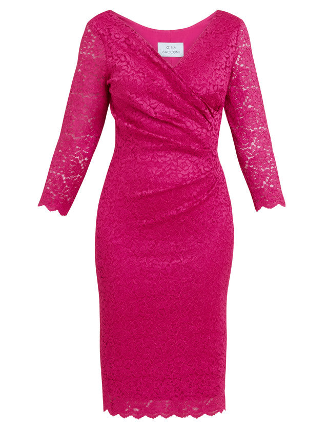 Gina Bacconi Pink Melody Lace Wrap Dress