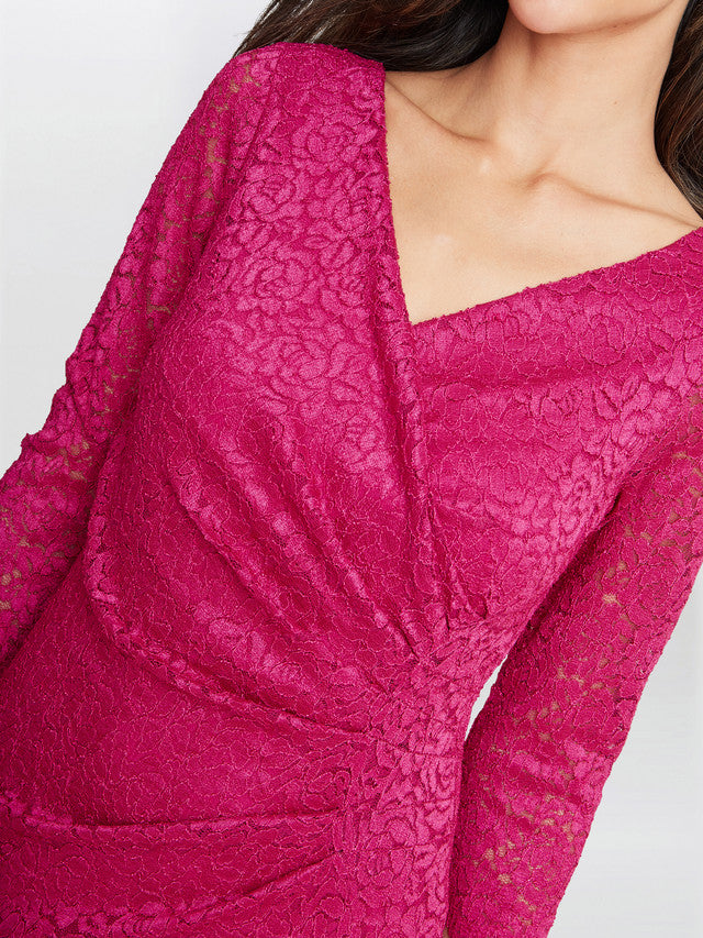 Gina Bacconi Pink Melody Lace Wrap Dress