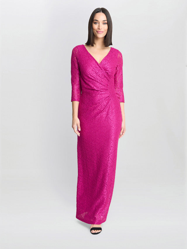 Gina Bacconi Pink Fearne Lace Wrap Maxi Dress