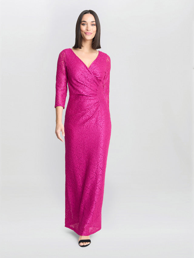 Gina Bacconi Pink Fearne Lace Wrap Maxi Dress