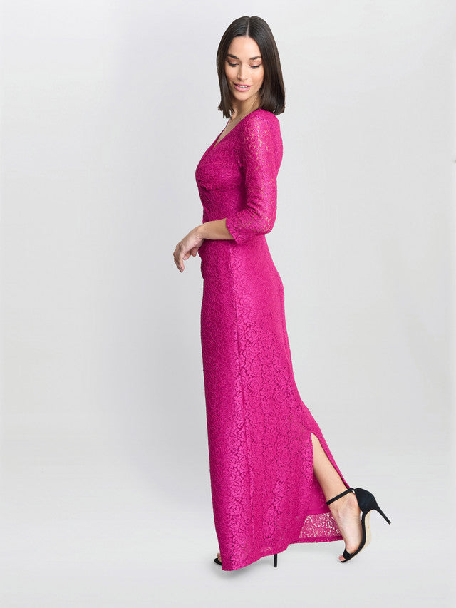 Gina Bacconi Pink Fearne Lace Wrap Maxi Dress