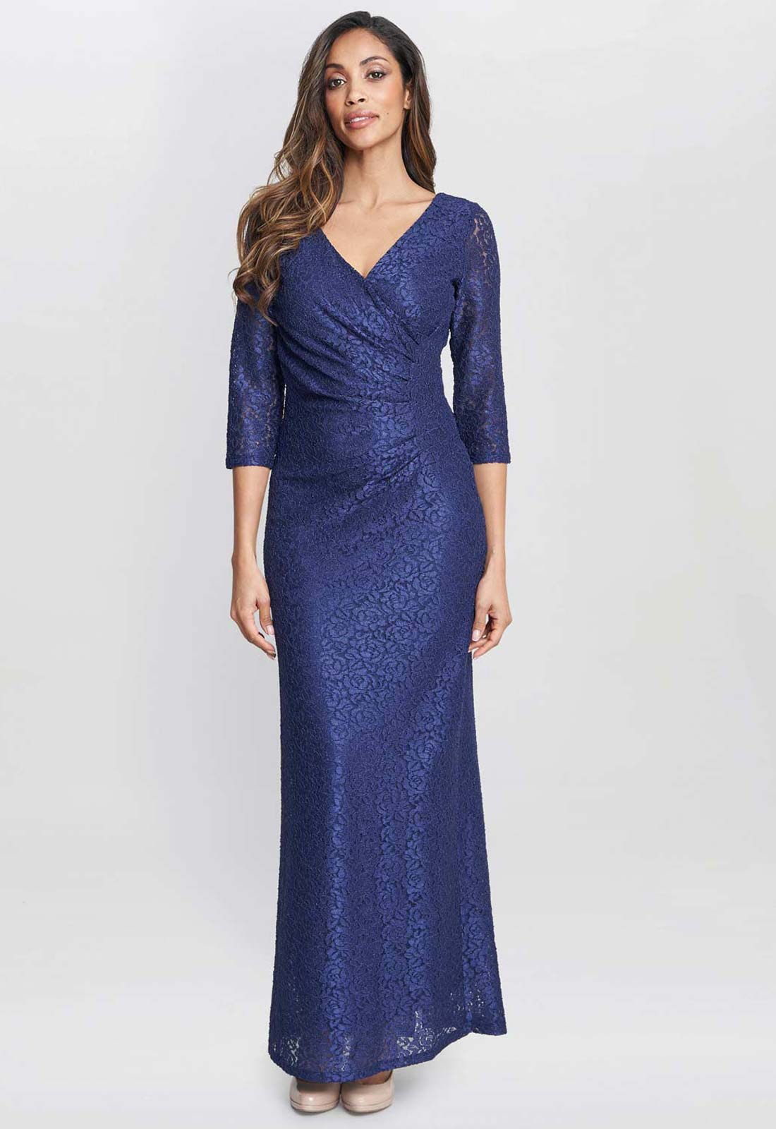 Gina Bacconi Navy Fearne Lace Wrap Maxi Dress