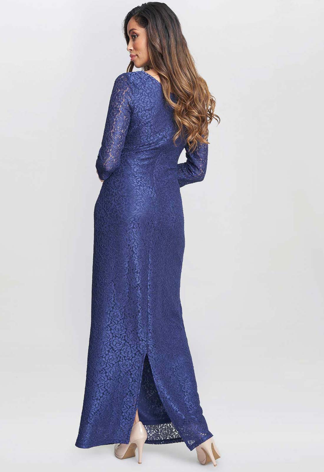 Gina Bacconi Navy Fearne Lace Wrap Maxi Dress