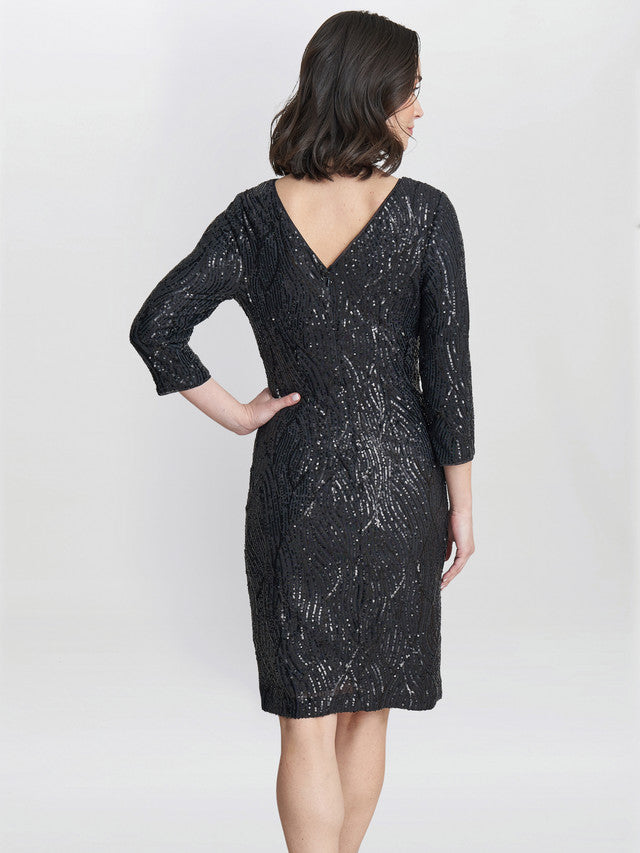 Gina Bacconi Black Angelina Sequin Shift Dress