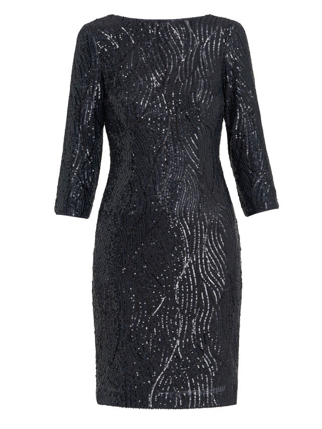 Gina Bacconi Black Angelina Sequin Shift Dress