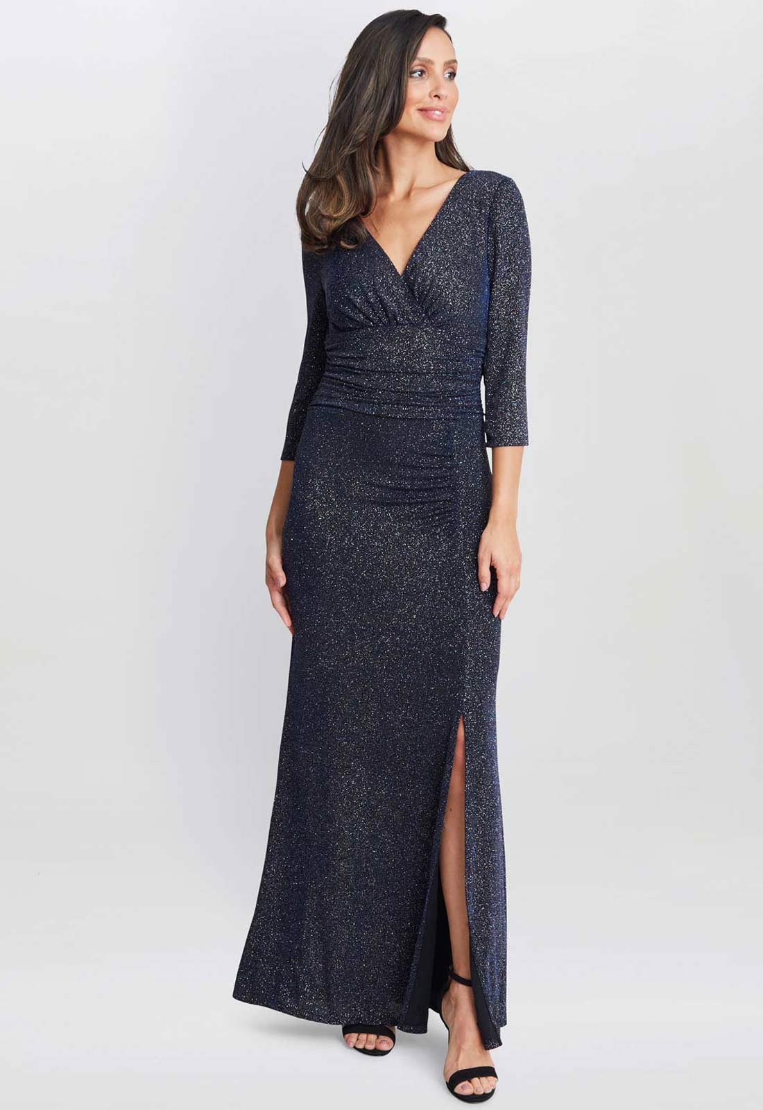 Gina Bacconi  Navy Eugenie Metallic Maxi Dress