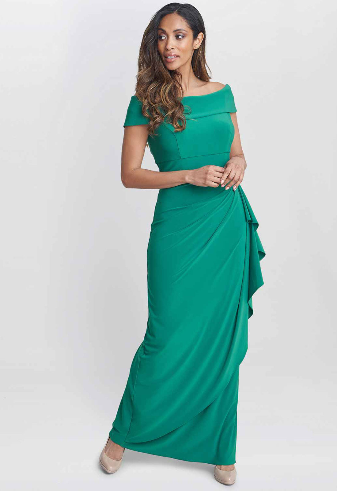 Gina Bacconi Jade Jodie Off Shoulder Jersey Dress With Hip Detail