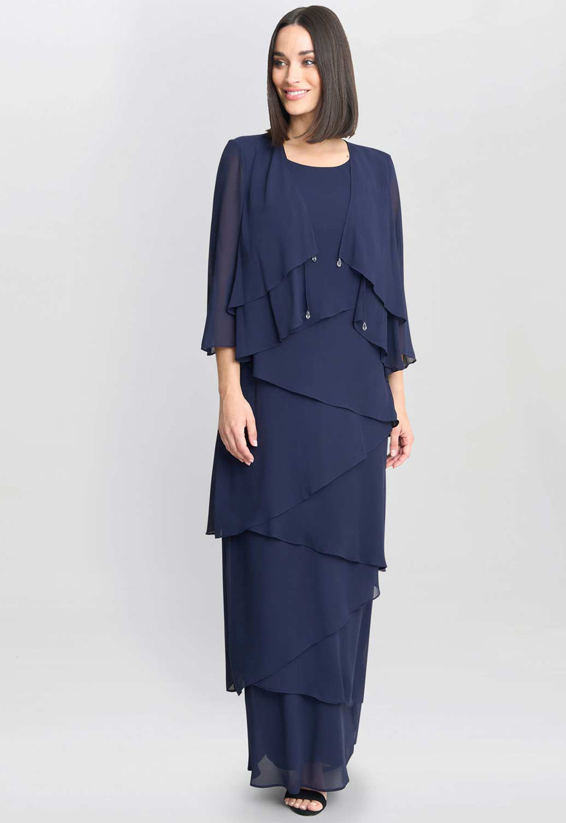 Gina Bacconi NavyColette Jacket And Asymmetric Tiered Dress