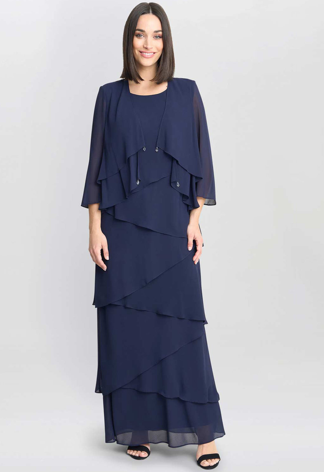 Gina Bacconi NavyColette Jacket And Asymmetric Tiered Dress